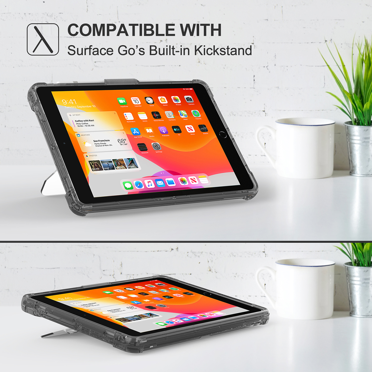 2022 newest tablet case clear TPU shockproof back cover with PC kickstand for iPad 10.2" / pro 10.5"
